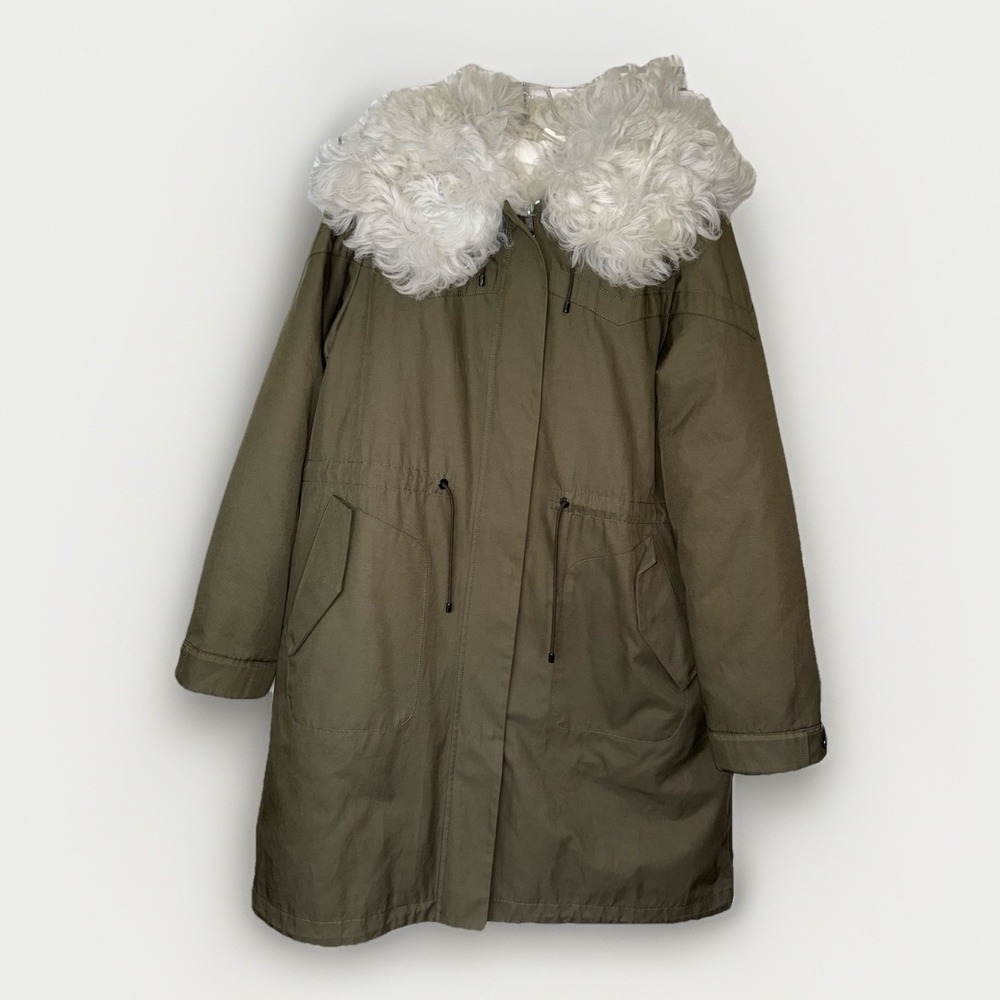 NWT Saks Fur Salon Julia Stella Parka Olive Lamb Fur Down Coat Womens Medium
